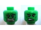 Part No: 3626pb0723  Name: Minifigure, Head Dual Sided Alien with Black Thick Eyebrows, Dark Green Cheek Lines, Chin Dimple and Wrinkles, Furrowed Brow, Angry Open Mouth with Teeth Parted / Scowl Pattern