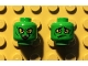 Part No: 3626pb1448  Name: Minifigure, Head Dual Sided Alien with Yellow Eyes, Wicked Smile / Downturned Mouth with 1 Fang Pattern (Green Goblin)