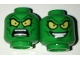 Part No: 3626pb1635  Name: Minifigure, Head Dual Sided Alien with Large Yellow Eyes, Angry / Wide Evil Grin Pattern (Green Goblin)