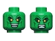 Part No: 3626pb2765  Name: Minifigure, Head Dual Sided Alien Dark Green Eyebrows and Cheek Lines, Small Yellow Eyes, Smile / Angry Pattern
