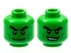 Part No: 3626pb2966  Name: Minifigure, Head Dual Sided Black Thick Eyebrows, Green Cheek Lines, Wide Grin / Open Mouth Smile with Teeth Pattern