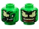 Part No: 3626pb3541  Name: Minifigure, Head Dual Sided Alien, Partial Venom Smudge, Dark Green Eye Left / Full Black Venom with Tan Eyes and Teeth Pattern