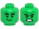 Part No: 3626pb3705  Name: Minifigure, Head Dual Sided Black Bushy Eyebrows, Dark Green Chin Dimple, Green Cheek Lines, Stubble and Wrinkles, Lopsided Grin / Angry Bared Teeth Pattern