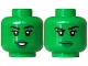Part No: 3626pb3986  Name: Minifigure, Head Dual Sided Female Black Eyebrows and Eyelashes, Green Lips and Freckles, Open Mouth Smile with White Teeth / Closed Mouth Pattern