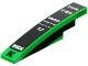 Lego part: Slope, Curved 6 x 1 with White 'cielo', '安慕希', 'PIRELLI', 'Accelleron', 'EVERDOME', 'MARELLI' and 'KICK' Logos on Black Background, Pixelated Capital Letter K, Stripe and 'WEB EYEWEAR' on Both Sides Pattern