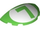 Part No: 6957pb06  Name: Brick, Round 3 x 6 x 1 Dome Half with Super Mario Luigi Logo Capital Letter L on White Oval Pattern