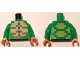 Part No: 973pb5519c01  Name: Torso Pixelated Olive Green, Tan and Light Bluish Gray Stomach, Lime and Green Shell on Back Pattern (Minecraft Turtle Skin Warrior) / Bright Green Arms / Nougat Hands
