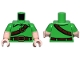 Part No: 973pb5848c01  Name: Torso Tunic, Reddish Brown Strap and Dark Red Belt with Gold Buckles Pattern / Light Nougat Arms with Molded Bright Green Short Sleeves Pattern / Light Nougat Hands