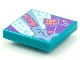 Part No: 3068pb1546  Name: Tile 2 x 2 with BeatBit Album Cover - Metallic Light Blue Stars and Cat Head Microphone Pattern