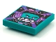 Part No: 3068pb1586  Name: Tile 2 x 2 with BeatBit Album Cover - Dark Turquoise Minifigure, Black Hat and Dark Purple Headphones Pattern