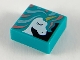 Part No: 3070pb135  Name: Tile 1 x 1 with White Unicorn Head, Gold Horn, and Metallic Light Blue and Coral Mane Pattern