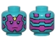 Part No: 3626pb3492  Name: Minifigure, Head Alien Robot with Magenta Face and Panels, Dark Purple Lines, Bright Light Yellow Jewel on Forehead, Stern Pattern