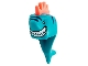 Part No: 72229pb01  Name: Minifigure, Head, Modified Shark with Coral Spiked Hair, Fin, Tail, Dark Blue Stripes and Wide Grin with Teeth Pattern