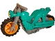 Part No: 75537pb02c01  Name: Stuntz Flywheel Motorcycle Dual Exhaust Bike with Dark Bluish Gray Frame, Orange Wheels, and Dark Bluish Gray Handlebars with Fried Egg on Headlight Pattern