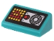 Part No: 85984pb505  Name: Slope 30 1 x 2 x 2/3 with Red Button, Speaker Grille on Silver Background and Yellow Pixelated Display with Letter P Pattern (Sticker) - Set 80022