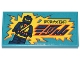 Part No: 87079pb1296  Name: Tile 2 x 4 with Dark Blue and Black Ninja Microfigure Jay with Ninjago Logogram 'NINJAGO 602' on Yellow Lightning Background Pattern (Sticker) - Set 71799