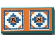 Part No: 87079pb1534  Name: Tile 2 x 4 with Cushion with Stars, Dark Azure T-Shapes and Black Buttons on Orange and White Background Pattern (Sticker) - Set 41702
