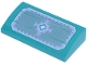 Lego part: Slope, Curved 2 x 4 x 2/3 with Bottom Tubes with Rectangle with Cut Corners with Light Aqua Diamond and Lavender Geometric Shapes and Zigzags on Metallic Light Blue Background Pattern