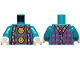Part No: 973pb3847c01  Name: Torso Magenta Argyle Sweater, 2 Yellow Pom Poms and Dark Purple Suspenders with Yellow Semicircles Pattern / Dark Turquoise Arms / White Hands