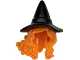 Part No: 104255pb03  Name: Minifigure, Hair Combo, Hair with Hat, Long Hair with 2 Braids over Shoulders with Molded Black Witch Hat Pattern (BAM)