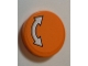 Part No: 14769pb312  Name: Tile, Round 2 x 2 with Bottom Stud Holder with White Curved Arrow Double with Black Outline on Orange Background Pattern (Sticker) - Set 60062