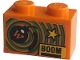 Lot ID: 402322096  Part No: 3004pb308  Name: Brick 1 x 2 with Yellow Star, Black 'BOOM' and Bomb with Capital Letter W Pattern (Sticker) - Set 76422
