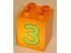 Part No: 31110pb023  Name: Duplo, Brick 2 x 2 x 2 with Number 3 Lime Pattern