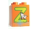 Part No: 31110pb068  Name: Duplo, Brick 2 x 2 x 2 with Letter Z and Zebra in Zoo Pattern