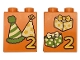Part No: 31110pb195  Name: Duplo, Brick 2 x 2 x 2 with Number 2 and Bright Light Yellow, Yellow and Lime Party Hats with Stripes and Stars / Presents / Gifts with Bows Pattern