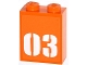 Part No: 3245cpb029  Name: Brick 1 x 2 x 2 with Inside Stud Holder with White '03' on Orange Background Pattern (Sticker) - Set 60035