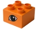 Part No: 3437pb008  Name: Duplo, Brick 2 x 2 with Black and White Pointed Oval Eye with Tear Duct Pattern on Both Sides