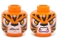 Part No: 3626cpb1142  Name: Minifigure, Head Dual Sided Alien Chima Tiger Orange Eyes, Fangs and Black Stripes, Neutral / Angry Pattern (Tormak) - Hollow Stud
