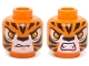 Part No: 3626pb1142  Name: Minifigure, Head Dual Sided Alien Chima Tiger Orange Eyes, Fangs and Black Stripes, Neutral / Angry Pattern (Tormak)
