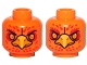 Part No: 3626pb1167  Name: Minifigure, Head Dual Sided Alien Chima Phoenix with Orange Eyes, Circles, Red Feathers and Yellow Beak, Neutral / Stern Pattern (Frax)