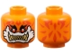 Part No: 3626pb3907  Name: Minifigure, Head Alien Reddish Orange Tattoos, Black Eyebrows, Red Eyes, White Around Mouth, Gold Sharp Teeth Pattern