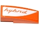Part No: 50950pb085L  Name: Slope, Curved 3 x 1 with Orange 'hybrid' on White Background Pattern Model Left Side (Sticker) - Set 75912