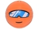 Part No: 7421pb01  Name: Minifigure, Head, Modified Basketball with Hole on Top with Dark Azure Sports Sunglasses, White Reflections and Black Nike Swoosh Logo and Smile Pattern