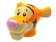 Part No: 74606pb01  Name: Minifigure, Head, Modified Tiger with Orange Fur, Black Stripes and Eyes, Bright Pink Nose Pattern (Tigger)