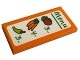 Part No: 87079pb1208  Name: Tile 2 x 4 with Green 'Menu' with Apples, Carrots, Chili Pepper, Number 3, 4 and 3 Pattern (Sticker) - Set 60345
