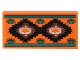 Part No: 87079pb1231  Name: Tile 2 x 4 with Orange Rug with Black, Reddish Brown, Dark Turquoise, and White Geometric Pattern (Sticker) - Set 40583