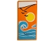 Part No: 87079pb1576  Name: Tile 2 x 4 with Blanket with Medium Azure Waves, Bright Light Orange Sun, Black Birds and White Bedsheet Pattern (Sticker) - Set 42652