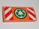 Part No: 88930pb066  Name: Slope, Curved 2 x 4 x 2/3 with Bottom Tubes with Recycling Arrows and Red and White Danger Stripes Pattern (Sticker) - Set 60118