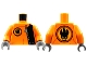 Part No: 973pb0486c01  Name: Torso Agents Villain with Zipper & Villain Logo on Back Pattern / Orange Arms / Dark Bluish Gray Hands