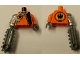 Part No: 973pb0487c01  Name: Torso Agents Villain with Zipper and Silver Inset Pattern / Orange Arm and Dark Bluish Gray Hand Left / Metallic Silver Mech Arm and Dark Bluish Gray Chainsaw Right