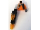 Part No: 973pb0487c02  Name: Torso Agents Villain with Zipper & Silver Inset Pattern / Orange Arm and DBG Hand Left / Met Silver Mech Arm, Black Gun, Trans-Or Cones Right