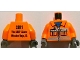 Part No: 973pb1084c01  Name: Torso Construction Vest with Pockets and Blue Shirt Front, 2011 The LEGO Store Mission Viejo, CA Back Pattern / Orange Arms / Dark Bluish Gray Hands