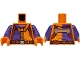 Part No: 973pb6152c01  Name: Torso Jacket Dark Purple Panel with Pockets over Striped Shirt, Reddish Brown Straps, Pouch and Belt with Silver Buckle, Bow Tie and Tan Sesame Seeds Pattern / Dark Purple Arms / Orange Hands