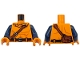 Part No: 973pb6240c01  Name: Torso with Muscles Outline, Black Belt, Reddish Brown Shoulder Bag, Silver Buckles Pattern / Dark Blue Arms / Orange Hands