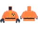Part No: 973pb6461c01  Name: Torso Pixelated Hazmat Suit, Bright Light Orange Trim, Black Belt, Yellow Checkered Badge Pattern / Orange Arms / Black Hands