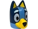 Part No: 109806pb03  Name: Minifigure, Head, Modified Dog (Cattle) with Straight Ears, Hole on Top with Molded Dark Blue Top and Yellow Muzzle and Auricles and Printed Eyes, Light Aqua Eyebrows, Medium Blue Markings, Black Nose Pattern